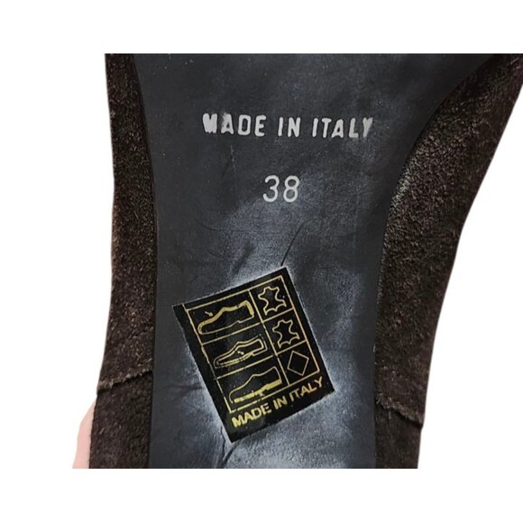 SAN FREDIANO Brown Suede Leather Knee High Heeled Boots US 7 Made In Italy - Picture 12 of 16